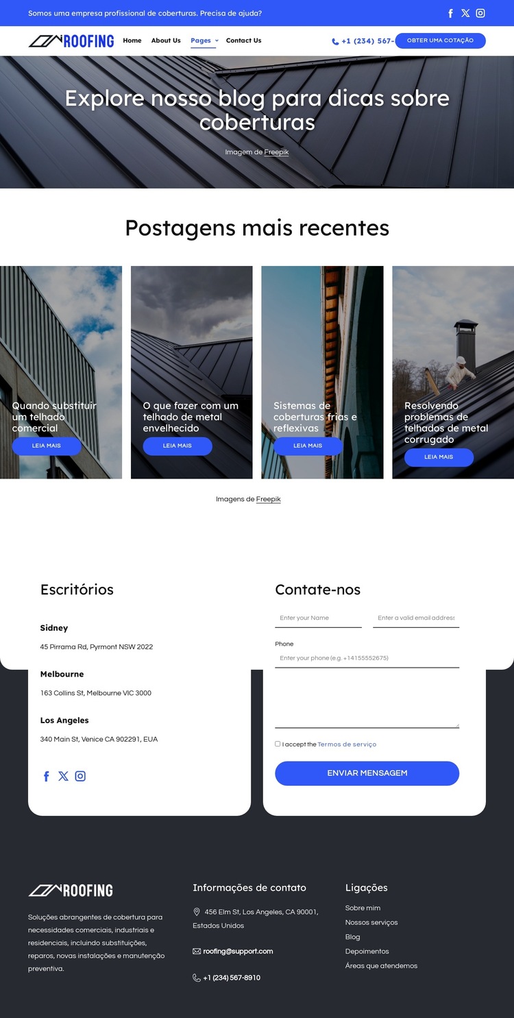 Blog da empresa de coberturas Modelo de site