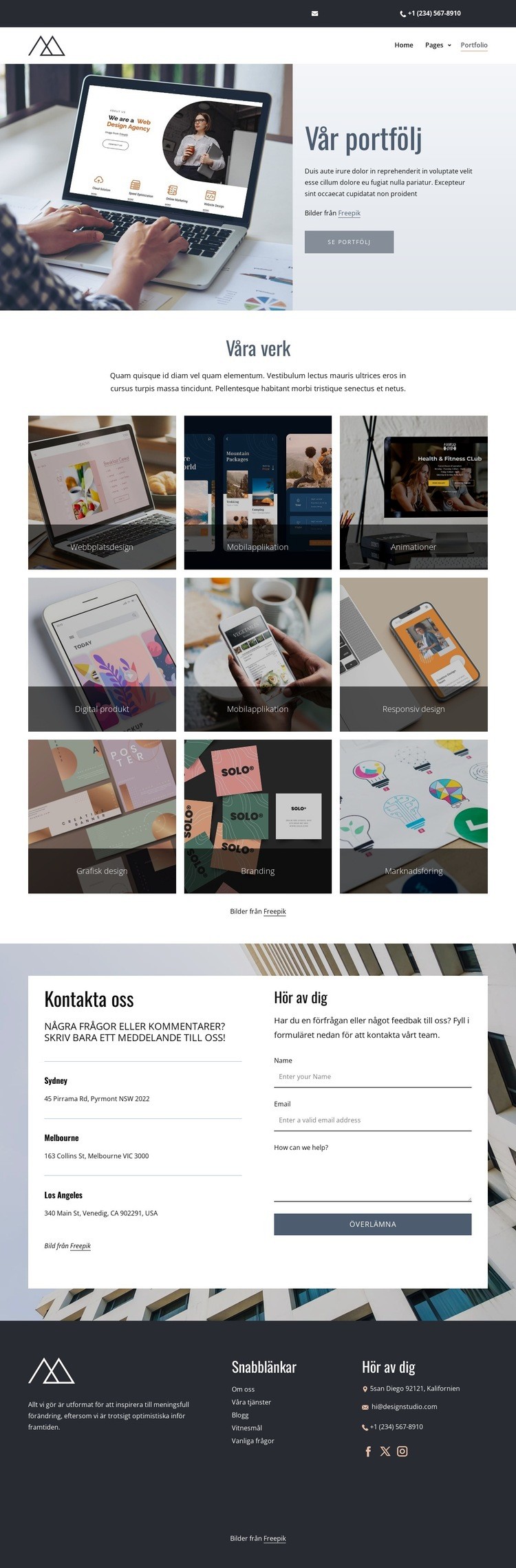 Kreativa studio fungerar Webbplats mall