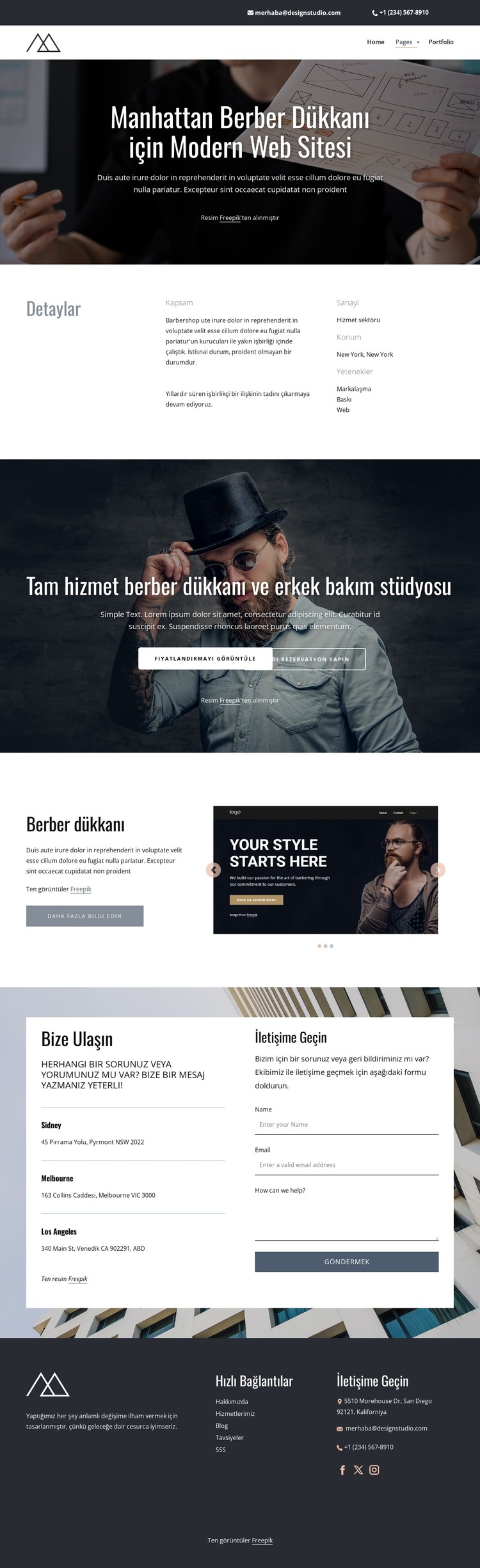 Berber dükkanı için modern tasarım Web Sitesi Şablonu