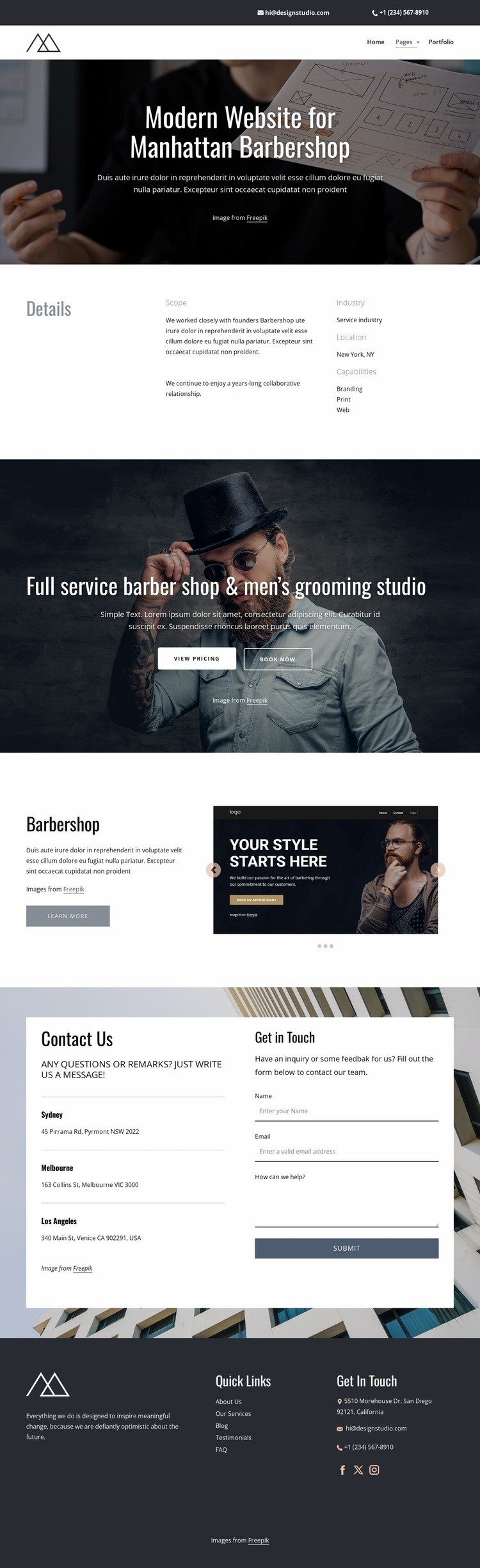 Modern design for barbershop Web Page Design