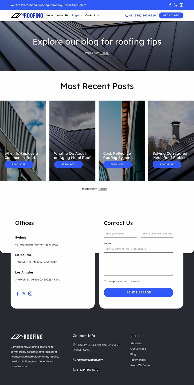 Roofing company blog Website Mockup