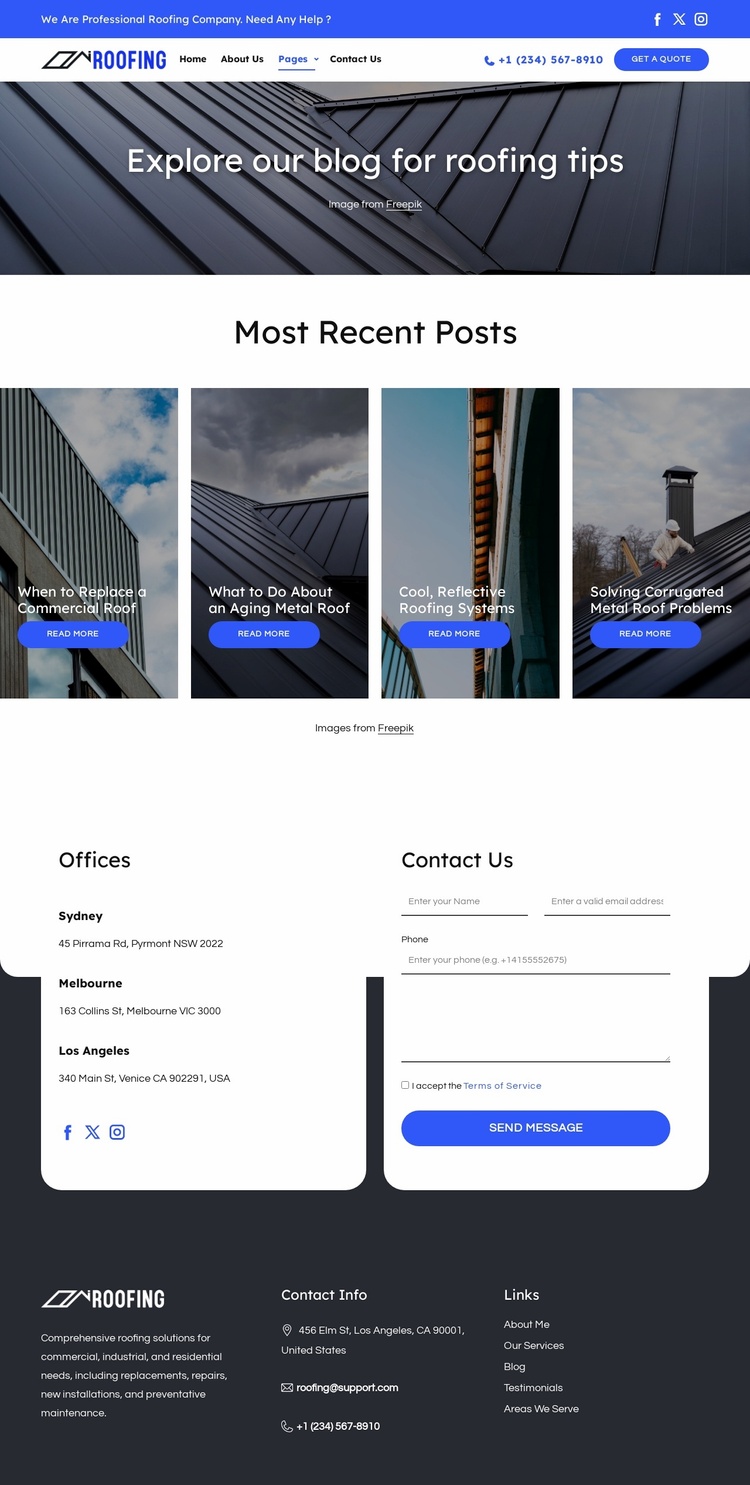Roofing company blog Website Template