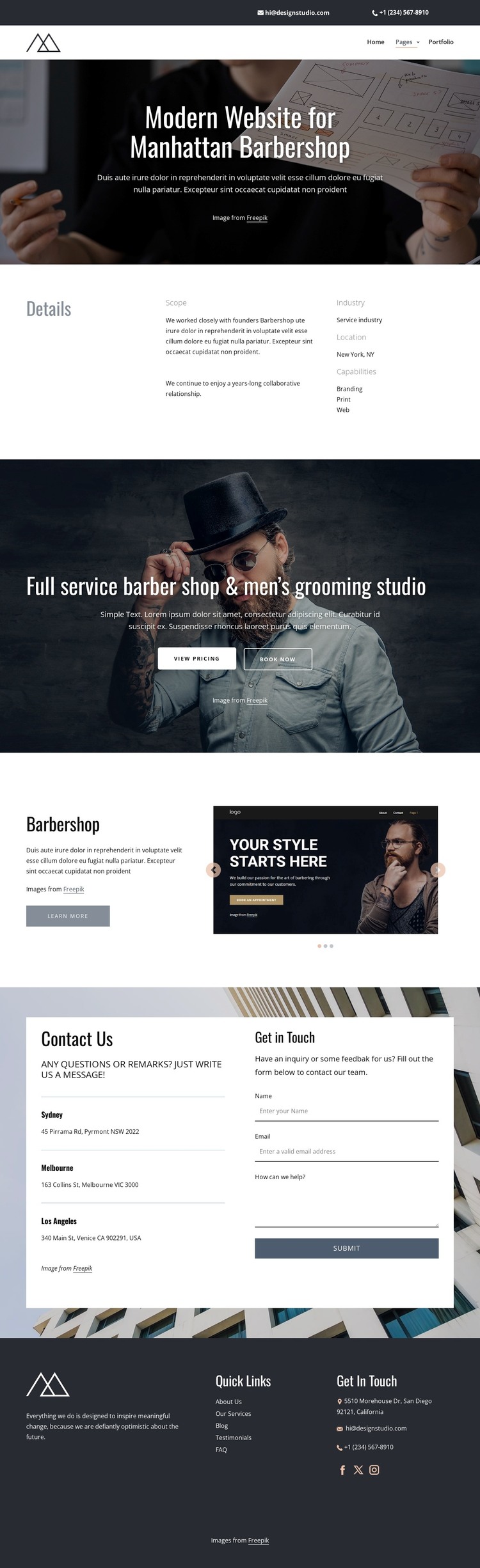 Modern design for barbershop WordPress Theme
