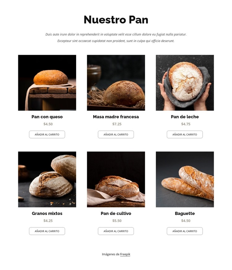 Pan fresco horneado diariamente Plantilla HTML