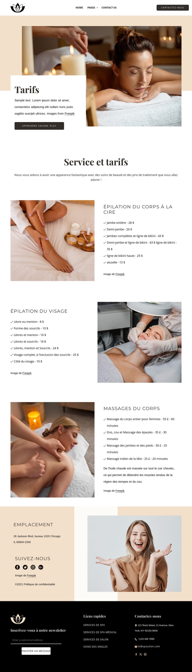 Service et tarifs Modèle HTML