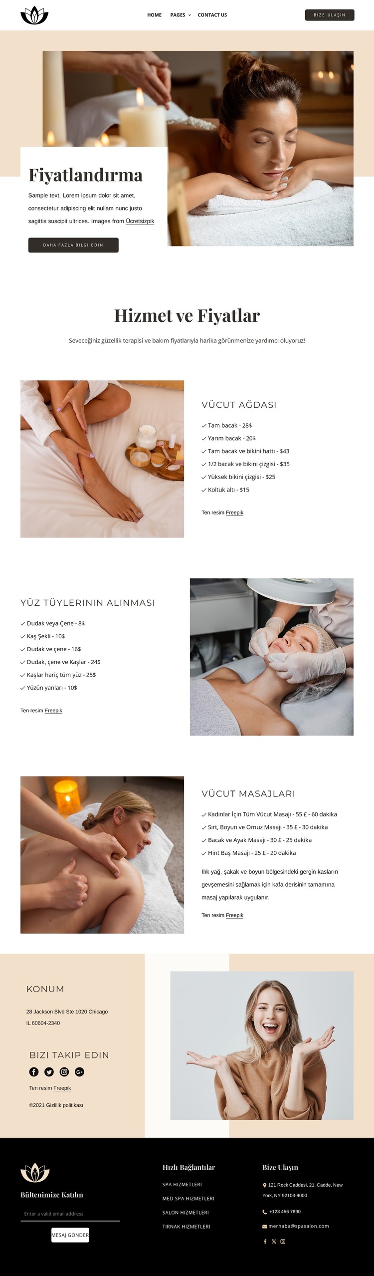 Hizmet ve fiyatlandırma Web Sitesi Şablonu