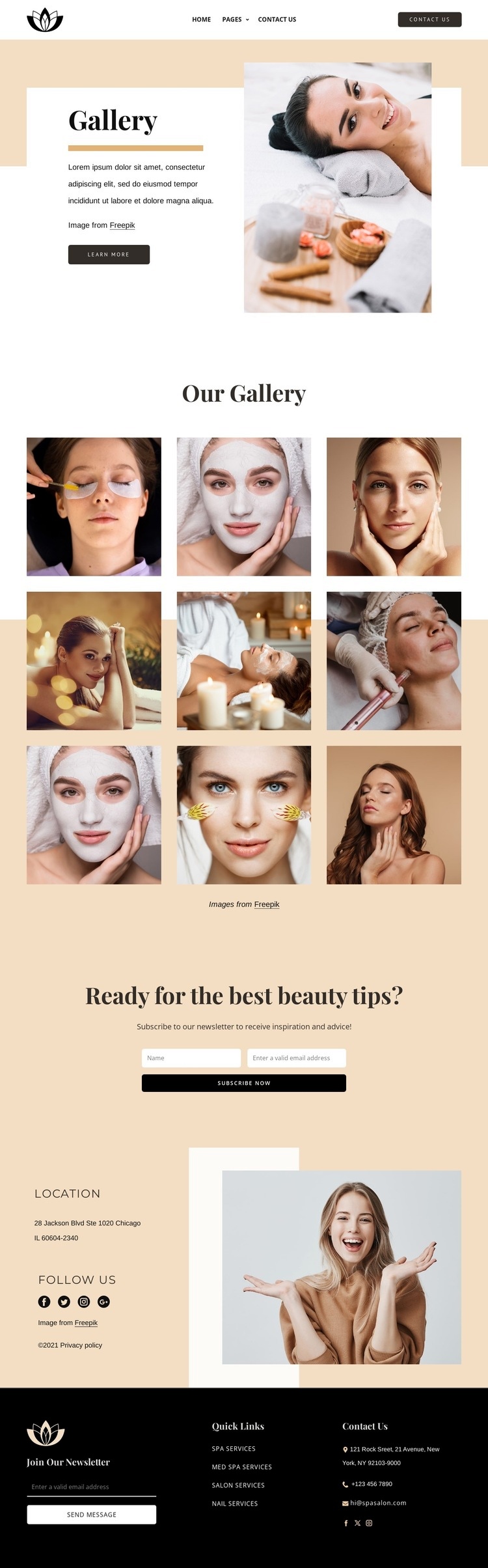 Spa salon gallery Web Page Design