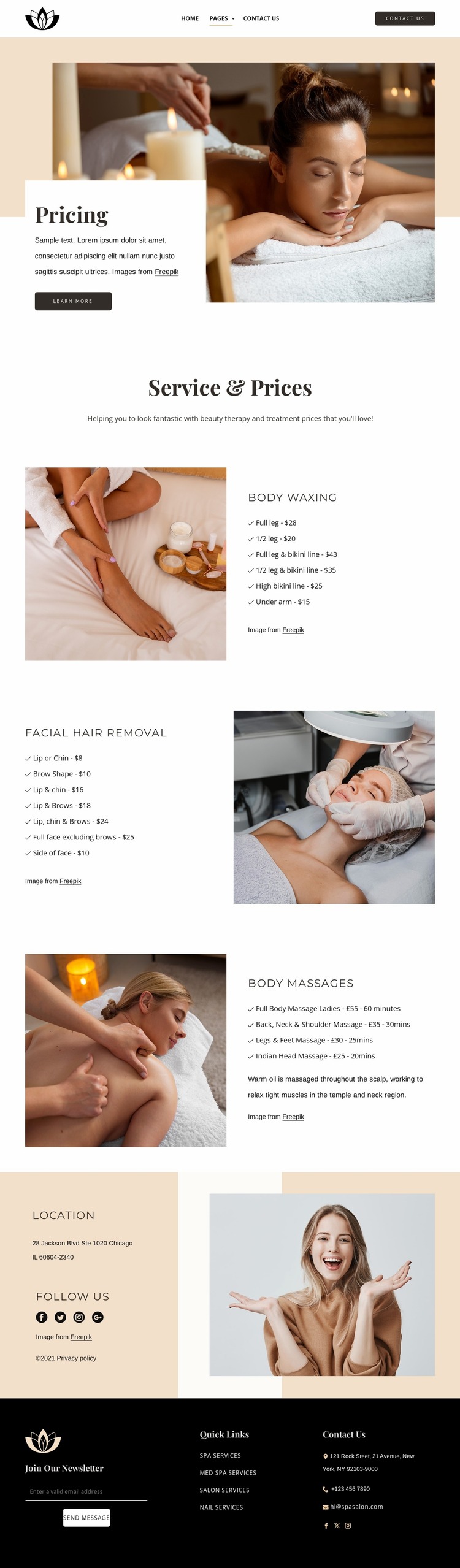 Service and pricing Website Mockup