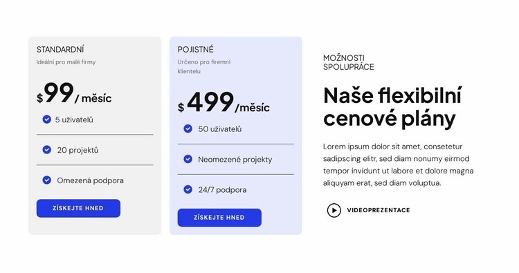 Naše flexibilní cenové plány Šablona HTML