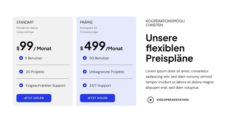 Unsere flexiblen Preispläne WordPress-Theme