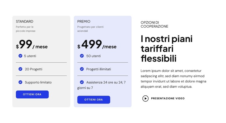 I nostri piani tariffari flessibili Modello HTML