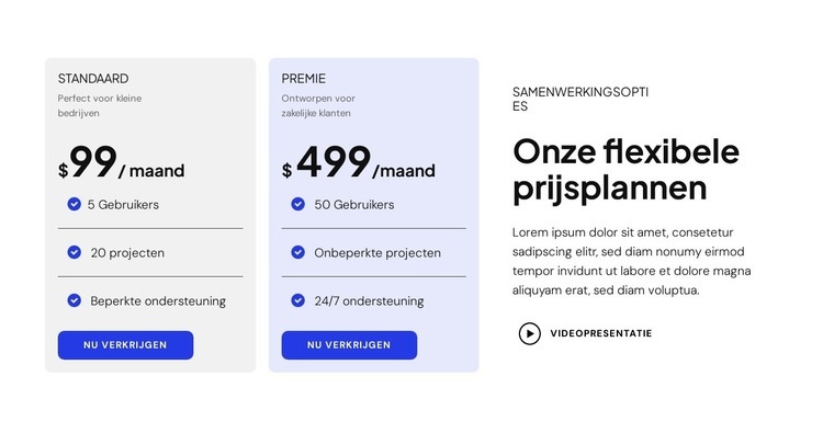 Onze flexibele prijsplannen Website ontwerp