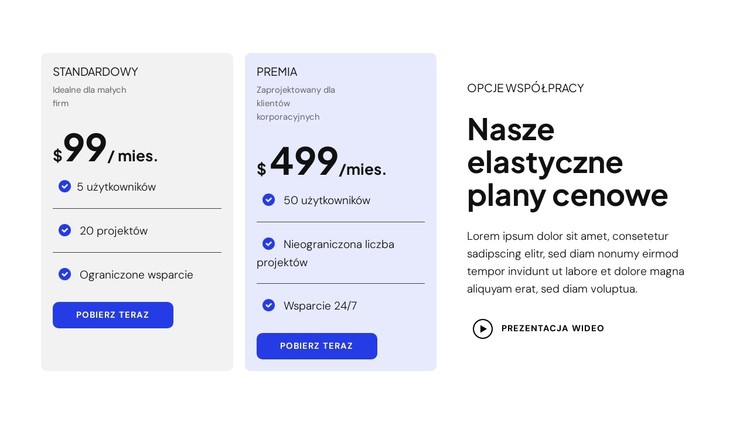 Nasze elastyczne plany cenowe Szablon CSS