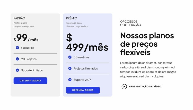 Nossos planos de preços flexíveis Modelo HTML5