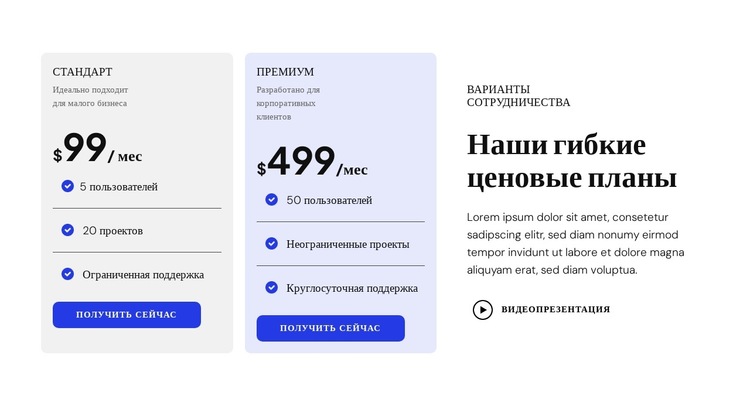 Наши гибкие тарифные планы Шаблон веб-сайта