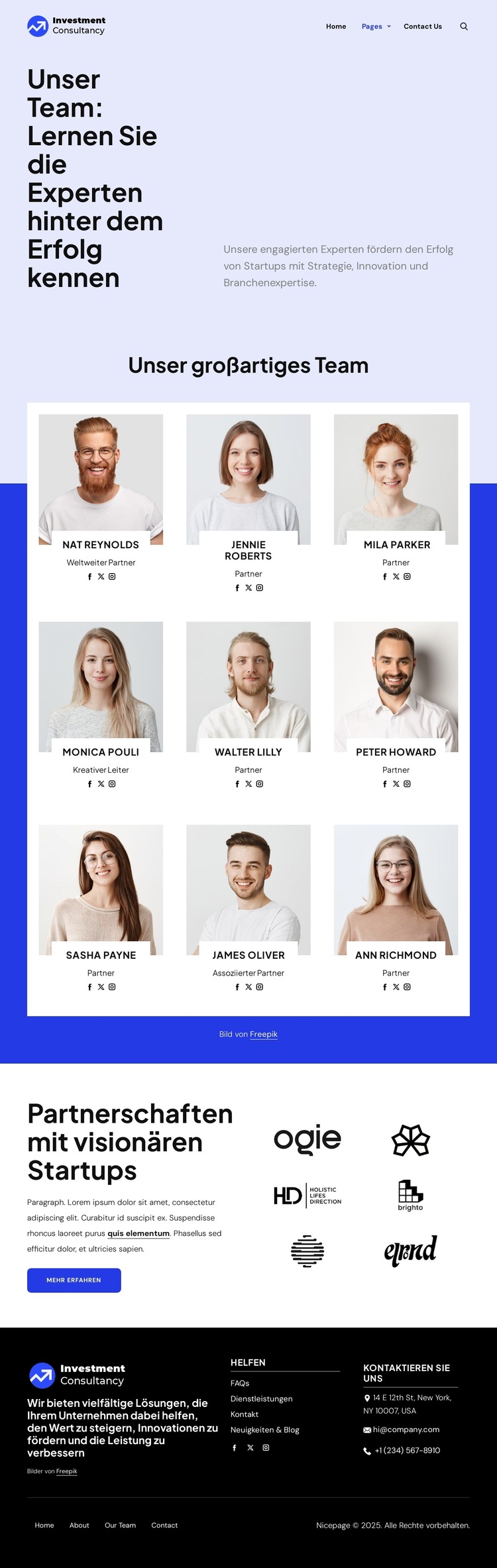 Anlageberatungsteam Website-Vorlage