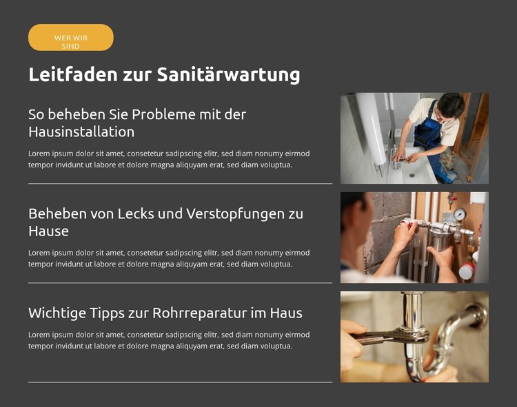 Tipps für Heimwerker-Sanitärinstallationen HTML-Vorlage