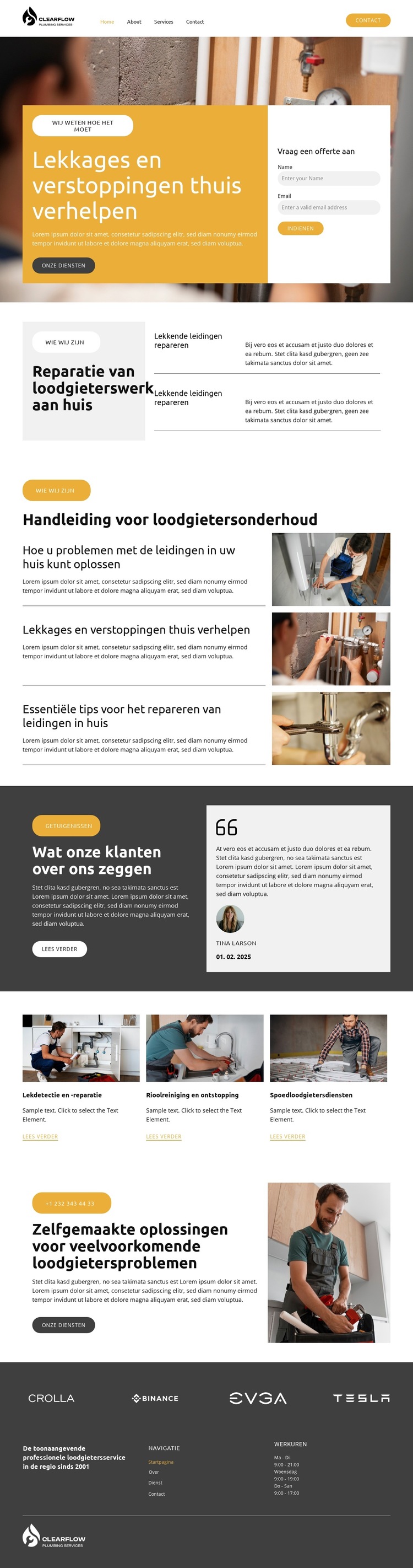 Reparatie van loodgieterswerk aan huis Website sjabloon
