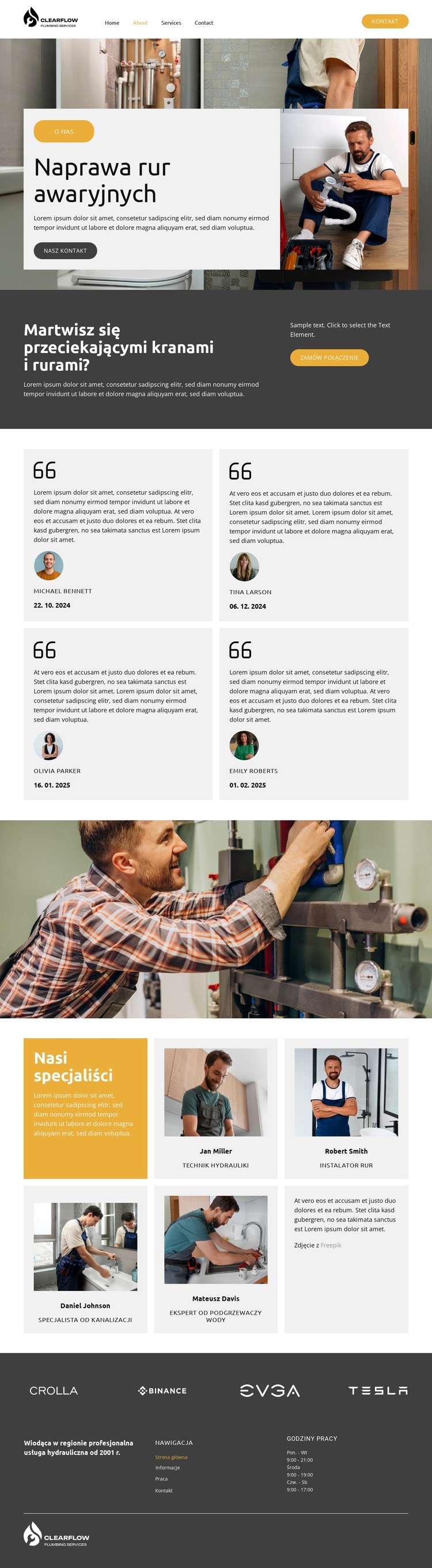 Usługi hydrauliczne w nagłych wypadkach Szablon witryny sieci Web