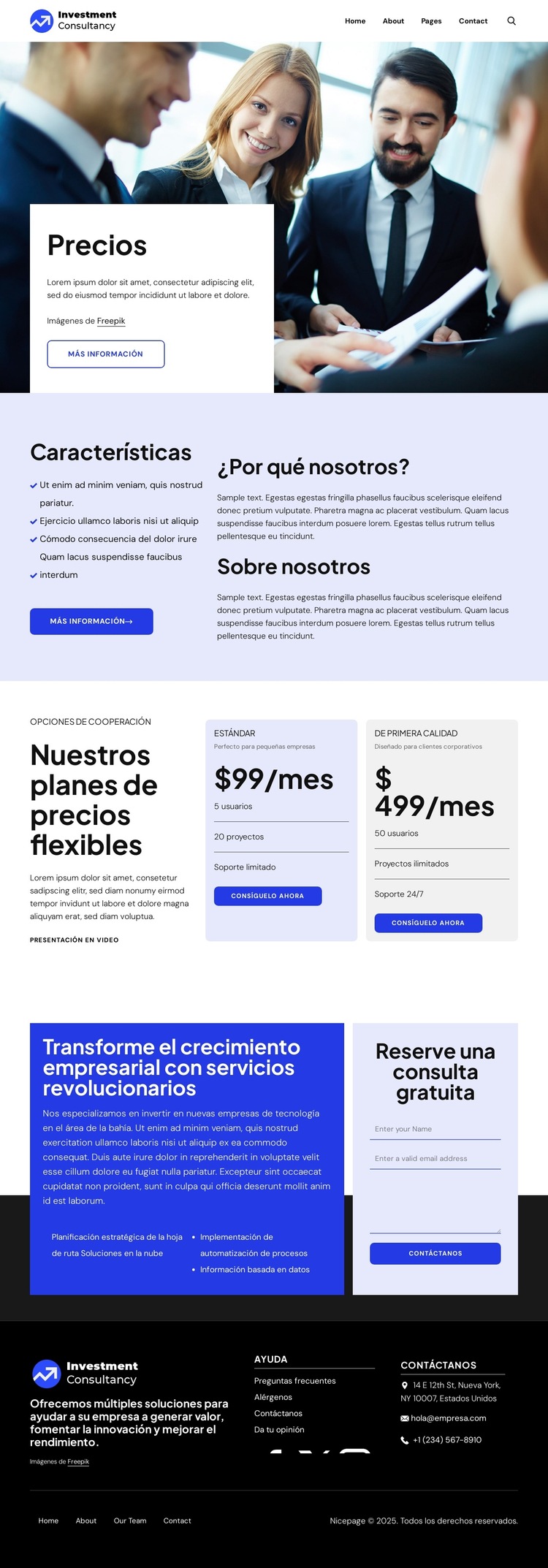 Precios de las empresas de inversión Plantilla de sitio web