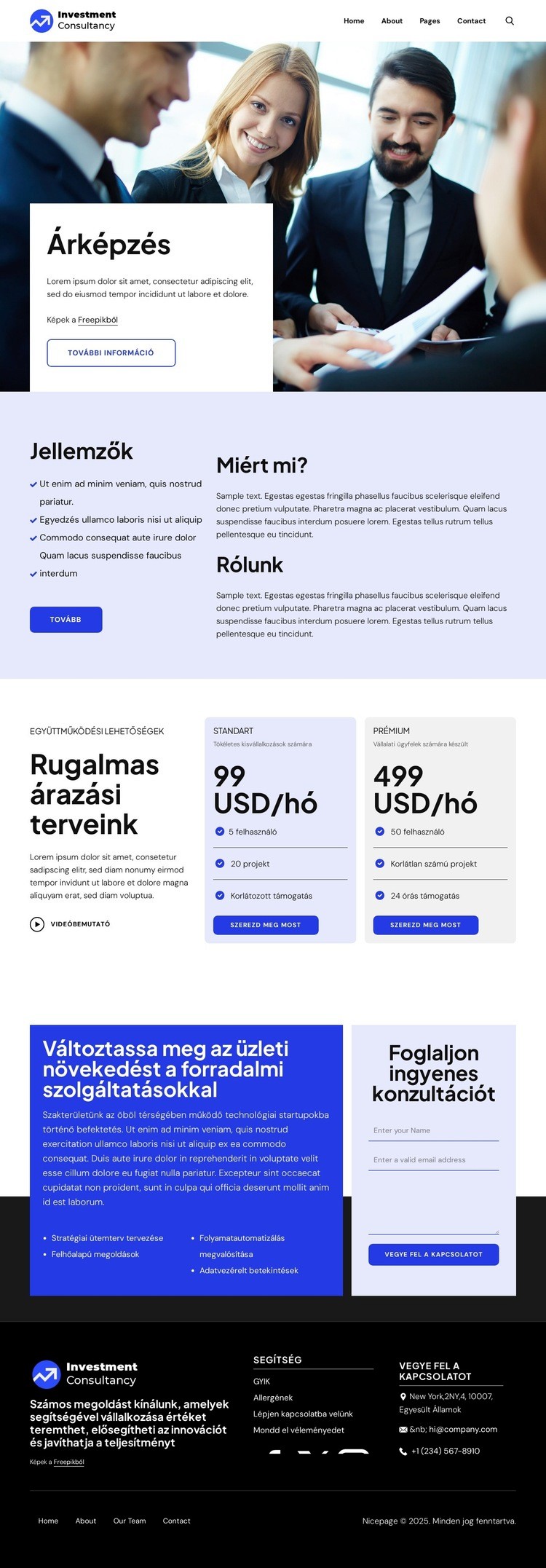 Befektetési társaság árképzése Weboldal sablon