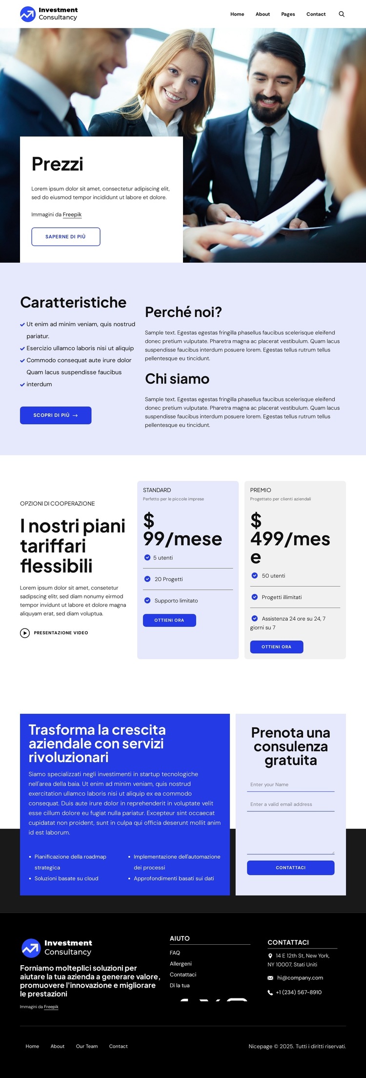 Prezzi delle società di investimento Modello di sito Web