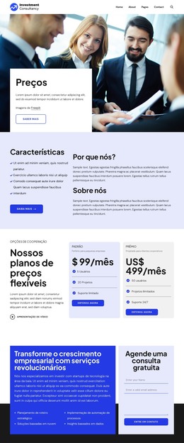 Preços de empresas de investimento Modelos HTML