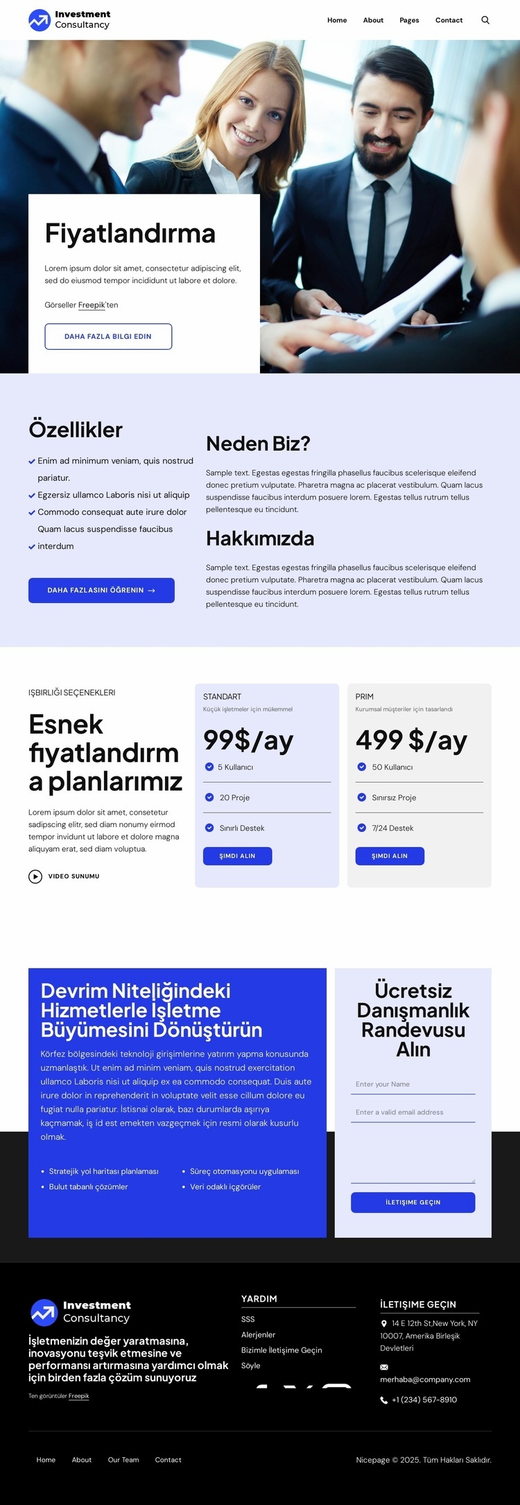 Yatırım şirketi fiyatlandırması Web sitesi tasarımı