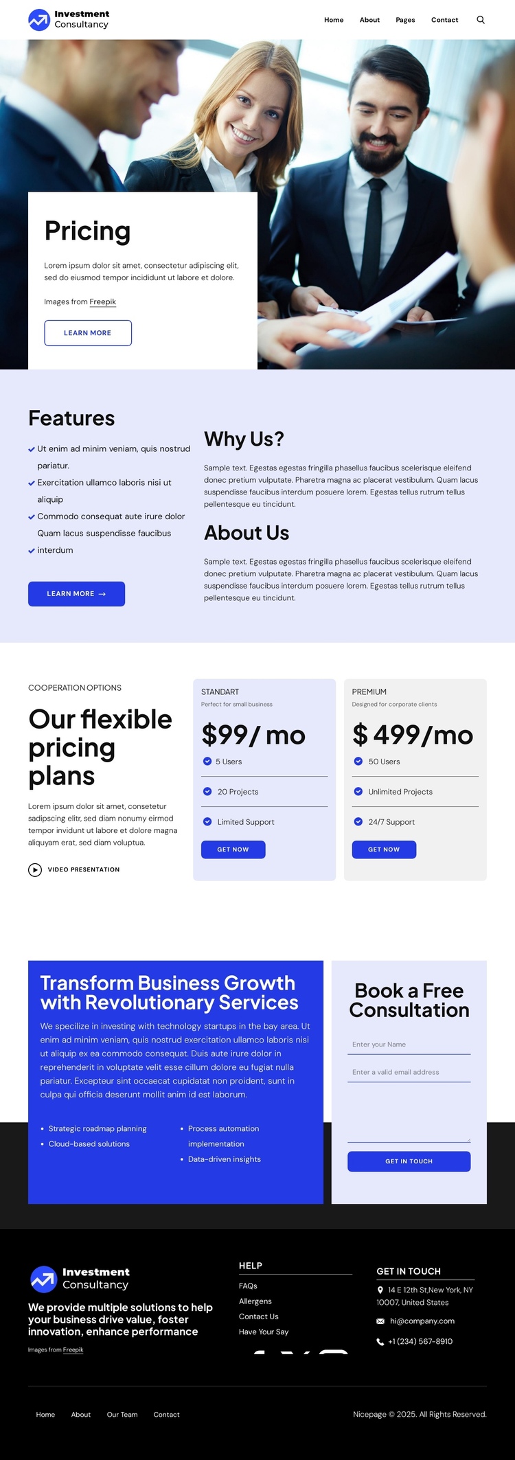 Investment company pricing Website Builder Software