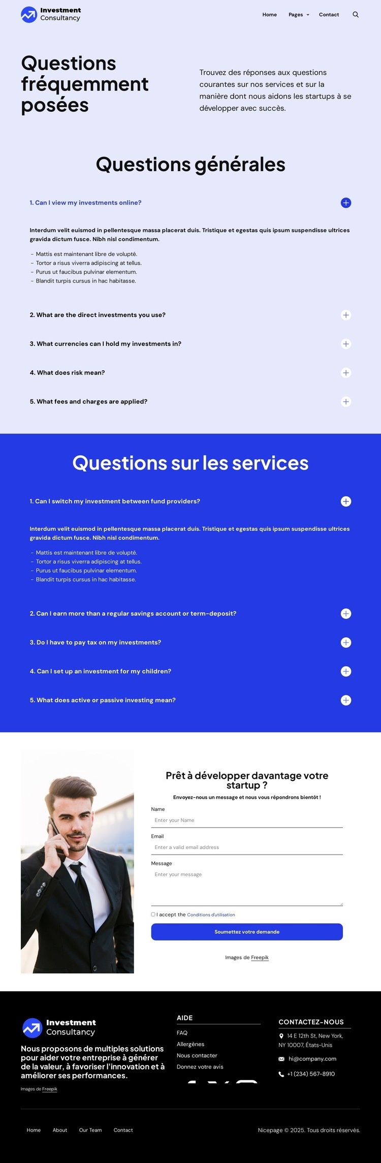 Questions générales Modèle d'une page
