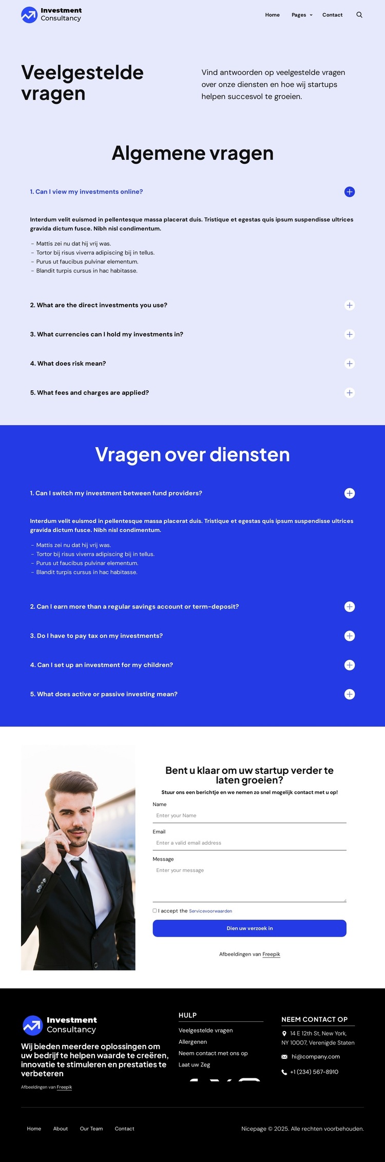 Algemene vragen Website sjabloon