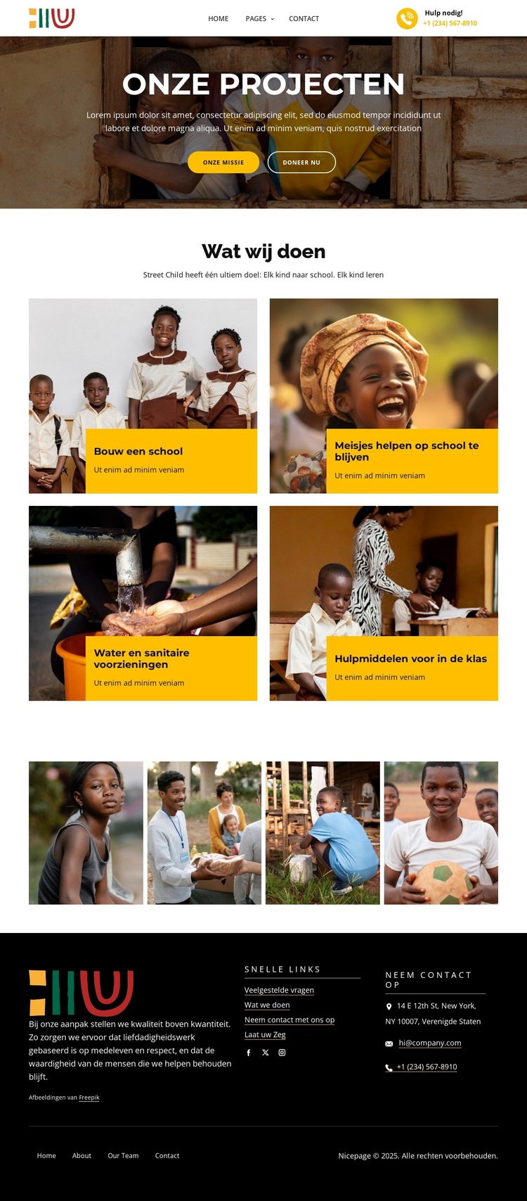 De liefdadigheidsprojecten Website sjabloon