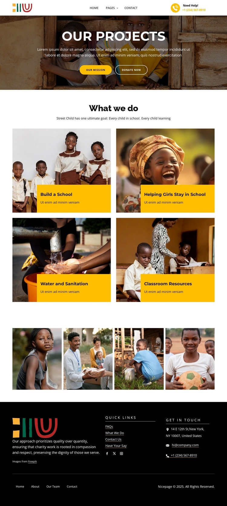 The charity projects One Page Template