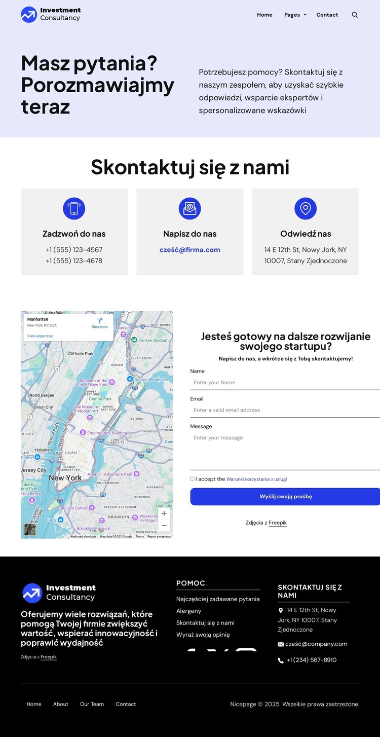 Skontaktuj się z naszym zespołem, aby uzyskać szybkie odpowiedzi Szablon witryny sieci Web