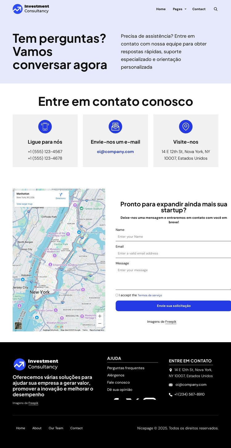 Entre em contato com nossa equipe para obter respostas rápidas Modelo de site
