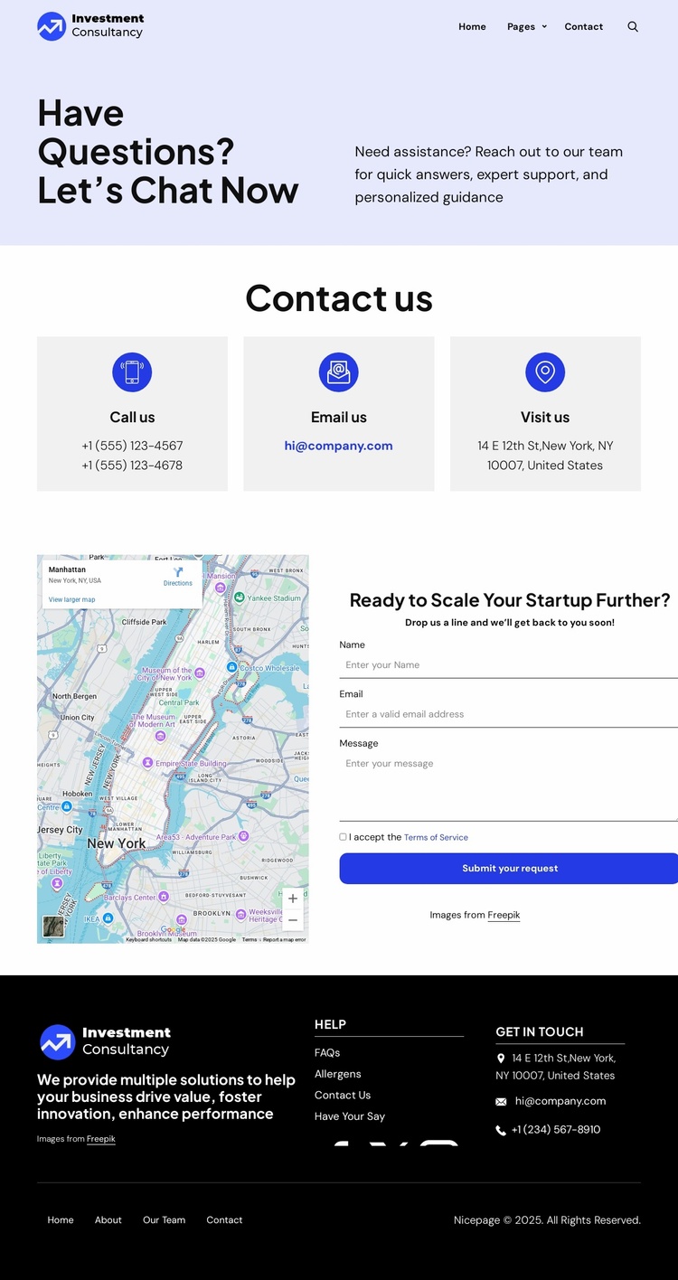 Reach out to our team for quick answers Website Template