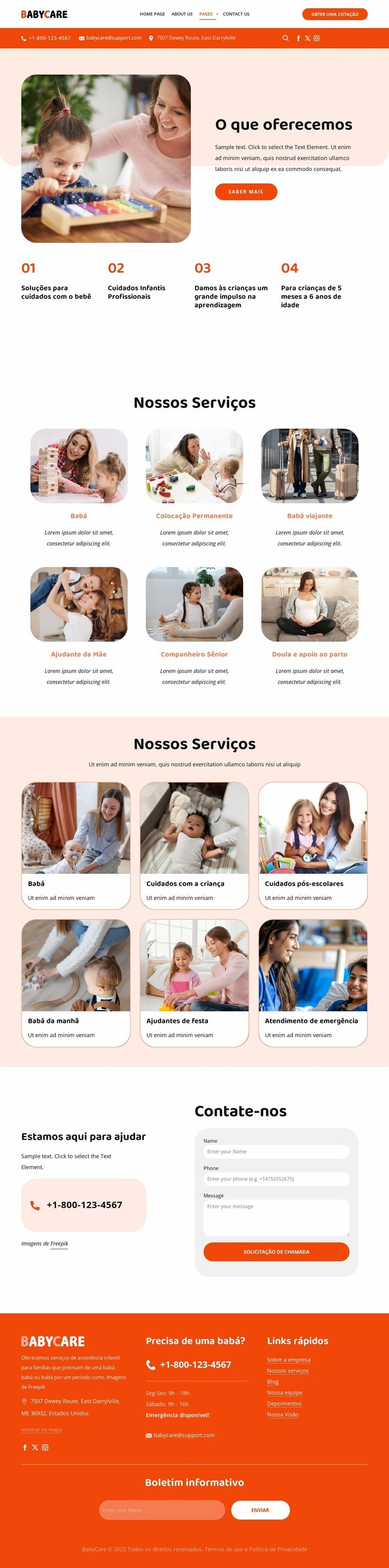 Serviços de babá Design do site