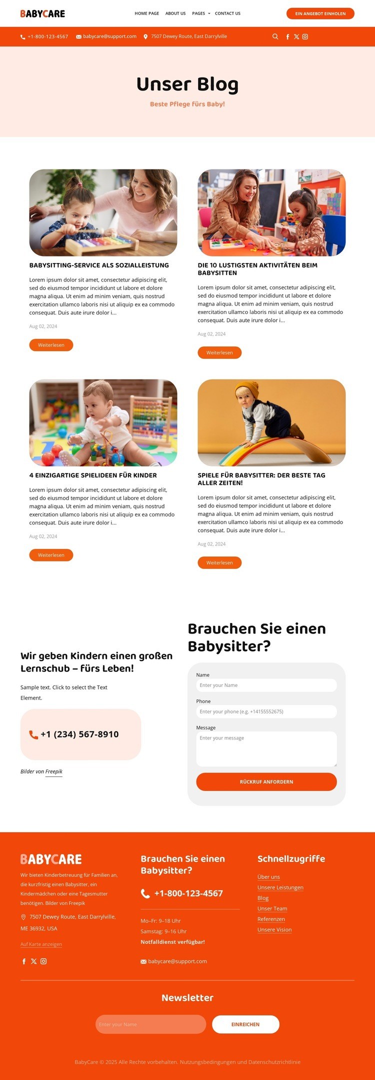 Babysitting-Blog Landing Page