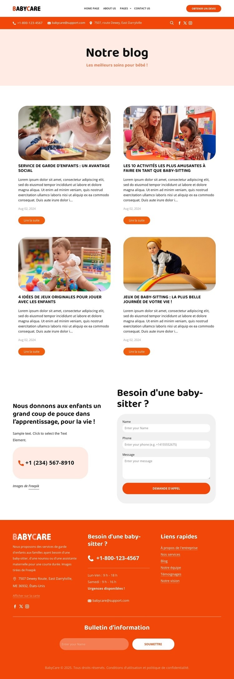 Blog de baby-sitting Maquette de site Web