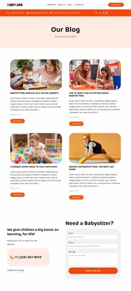Babysitting Blog - Homepage Design
