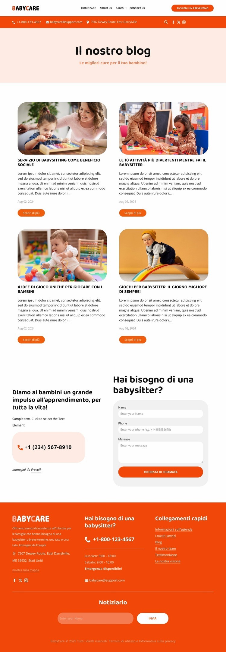 Blog di babysitting Progettazione di siti web