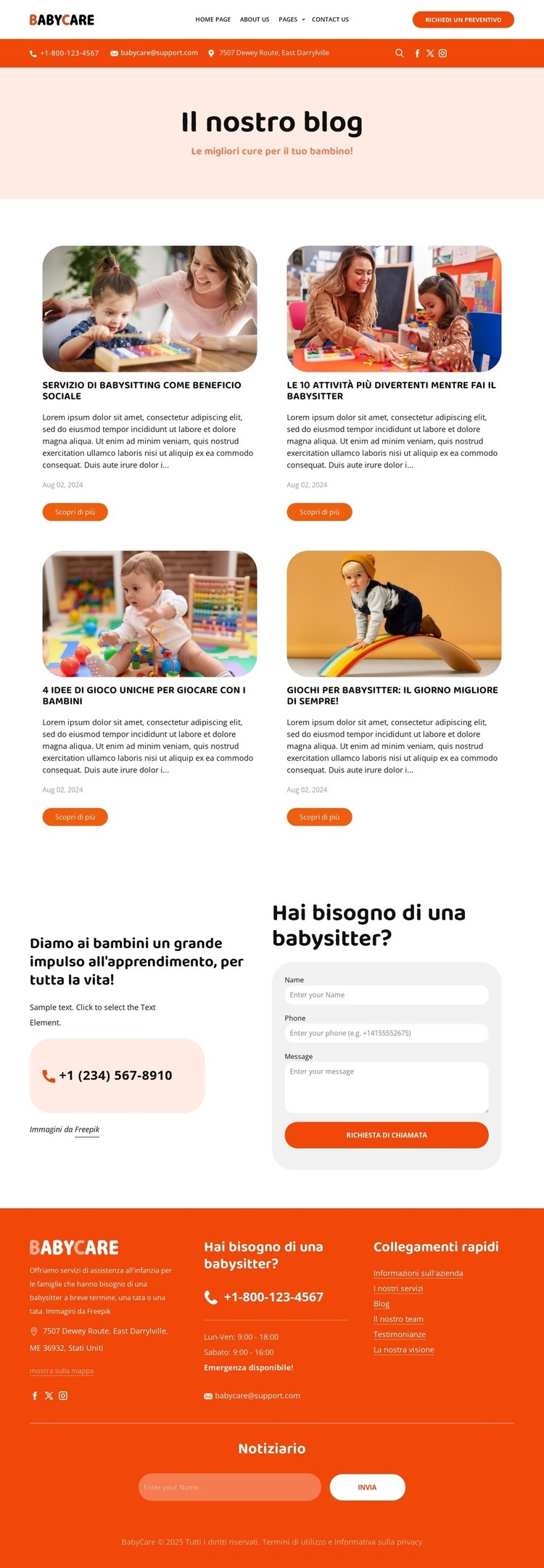 Blog di babysitting Mockup del sito web
