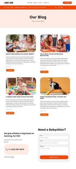 Babysitting blog One Page Templates