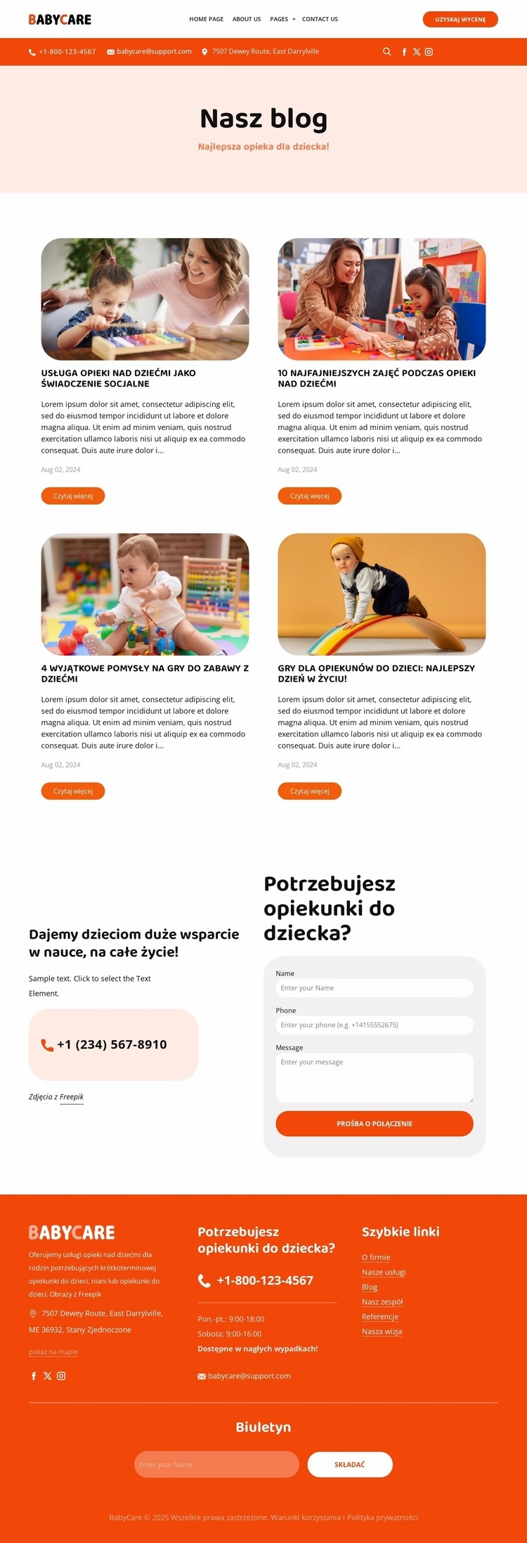 Blog o opiece nad dziećmi Projekt strony internetowej