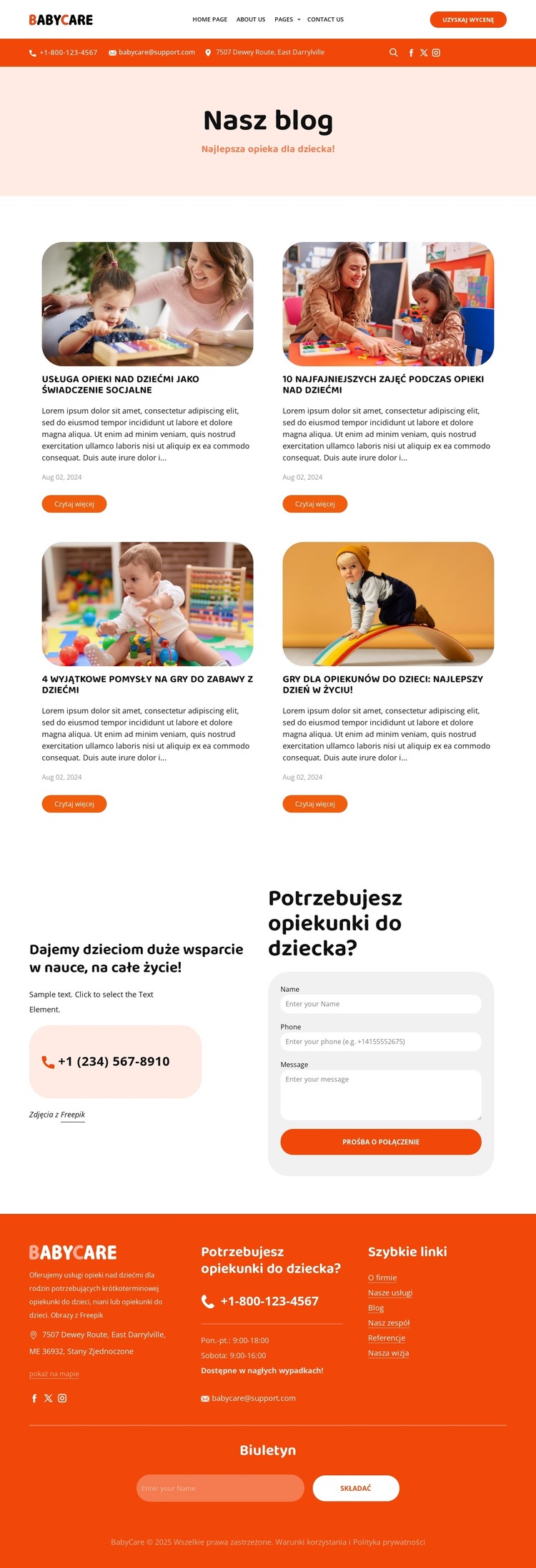 Blog o opiece nad dziećmi Szablon witryny sieci Web