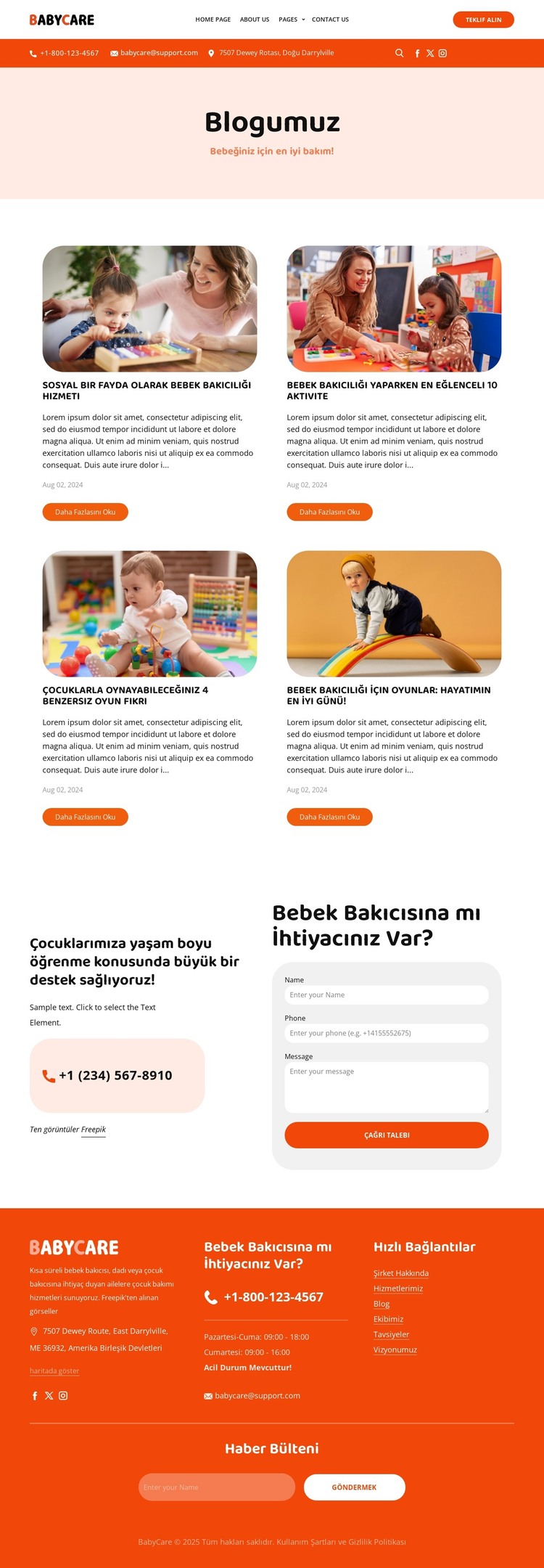 Bebek bakıcılığı blogu HTML Şablonu