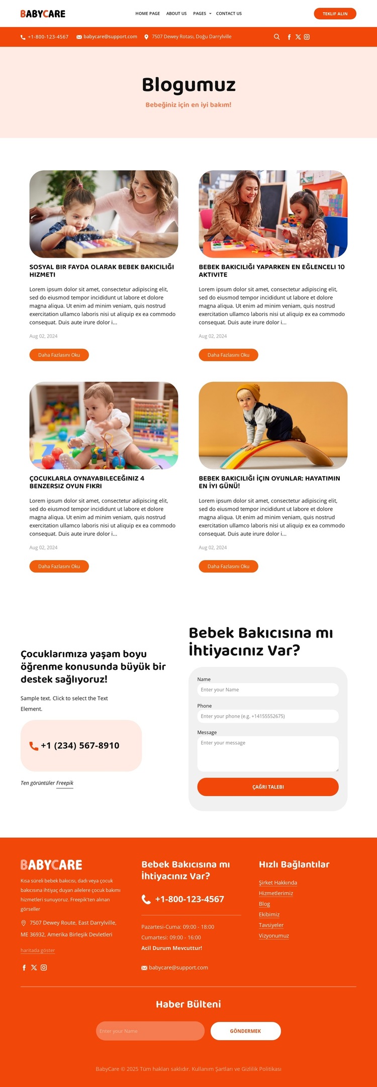 Bebek bakıcılığı blogu Web Sitesi Şablonu