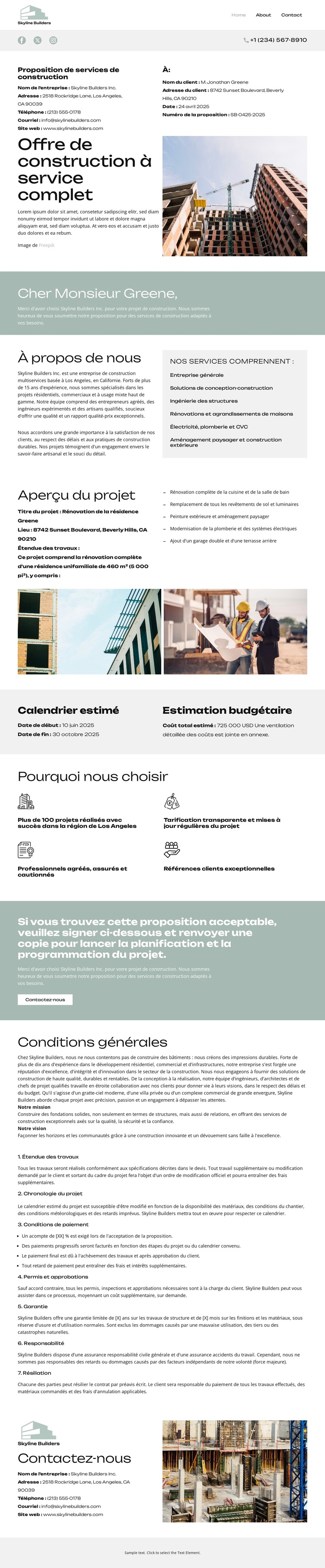 À propos de Skyline Builders Modèle de site Web