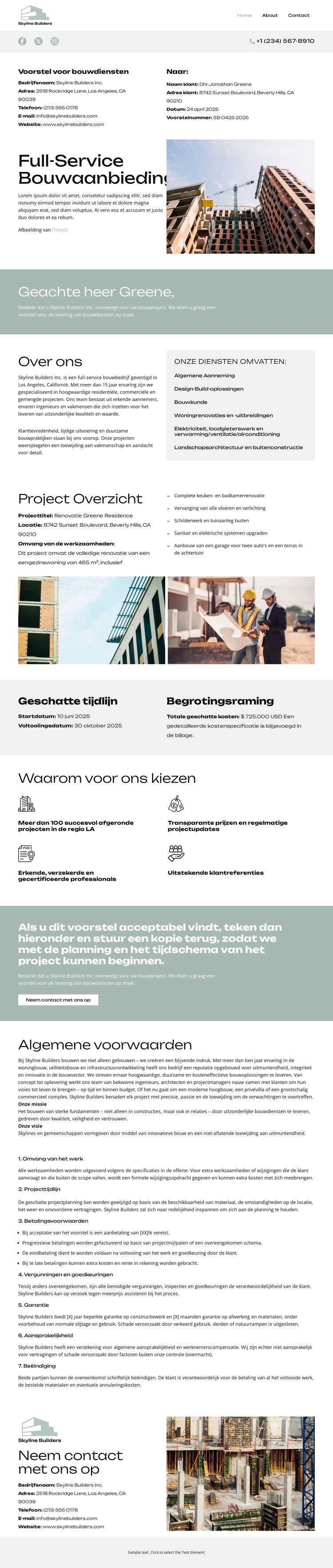 Over Skyline Builders Website sjabloon