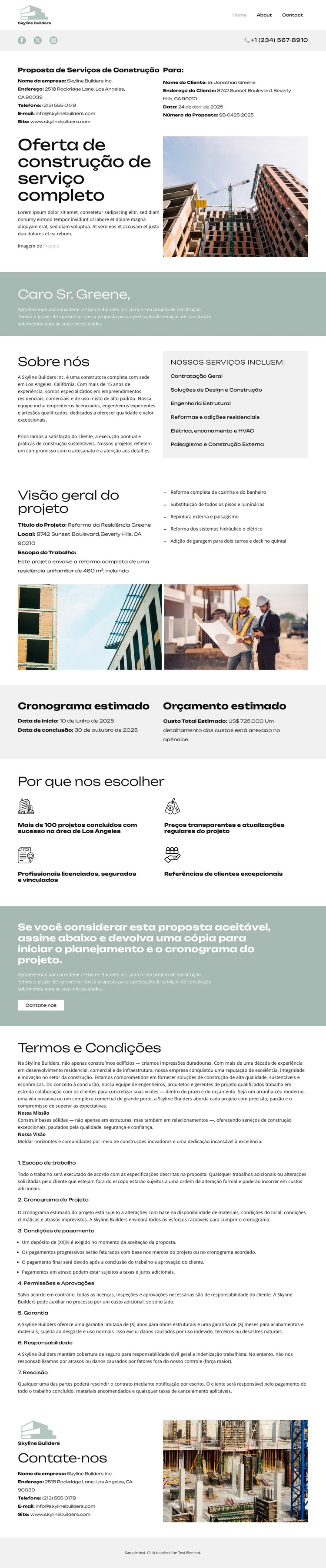 Sobre a Skyline Builders Modelo de site